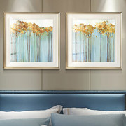 简约美式挂画客厅沙发背景画抽象壁画卧室床头画现代轻奢黄金树叶