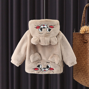 女童加绒加厚外套冬装1一2-3岁女宝宝时髦洋气，毛毛衣(毛毛衣)婴儿棉衣