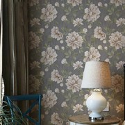 北欧风现代田园大花墙纸无纺布，客厅卧室温馨壁纸，美式复古无缝墙布