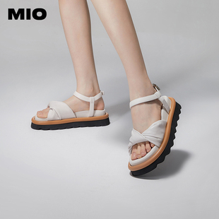 MIO米奥女鞋柔软羊皮革仙女甜美蝴蝶结拖鞋时尚凉鞋平底鞋