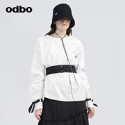 odbo/欧迪比欧原创设计立体裁剪露肩白色衬衫女夏季上衣