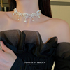 闪钻水晶珍珠花朵颈链项链女2022年潮轻奢小众设计锁骨链配饰
