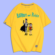 瑞克和莫蒂dc蝙蝠侠罗兵联名动漫，周边纯棉落肩男女情侣装短袖t恤