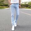 牛仔裤男士潮牌修身韩版潮流，2021夏季薄款浅蓝色，小脚九分裤子男生