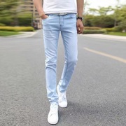 牛仔裤男士潮牌修身韩版潮流，2021夏季薄款浅蓝色小脚九分裤子男生