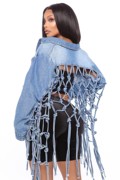 后背网格流苏牛仔外套Back mesh tassel denim jacket for women