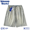 Wassup Shark美式复古水洗做旧黄泥牛仔短裤夏季男士宽松五分裤女
