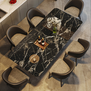 轻奢黑色花纹大理石餐桌椅组合现代简约小户型家用吃饭长方形桌子