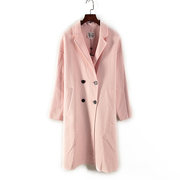 纳系列秋冬款高端女装库存，折扣粉红色宽松双排扣毛呢大衣y3356