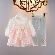 0-3岁女小童连衣裙套装，秋季洋气柔软女宝宝，长袖两件套689个月