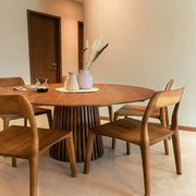 北欧实木西餐厅圆餐桌小户型家用饭桌复古实木咖啡桌圆形洽谈