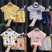 夏装儿童短袖t恤宝宝纯棉套装，韩版男女童卡通t恤婴幼儿短袖两件套