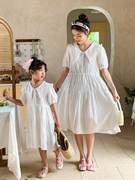 白色母(白色母)女装连衣裙，2024减龄亲子，裙子女童公主裙韩版潮妈a字裙