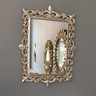 欧式地中海装饰镜子镂空方形浴室镜卫浴镜化妆复古玄关壁挂镜香槟