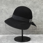 赫本风黑色网纱渔夫帽法式复古羊，毛呢礼帽新娘摄影跟妆名媛英伦帽