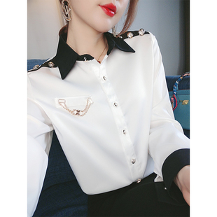 雪纺白衬衫女秋装2023年韩版宽松高端衬衣设计感小众别致上衣