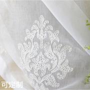 白色刺花棉欧式窗帘窗纱，布料帘成品卧室客厅欧式窗纱
