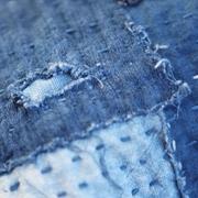 boro褴褛蓝染拼布布料缝纫机缝制乞丐服复古做旧水洗棉麻布料
