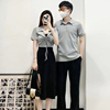 情侣装一裙一衣2023夏季韩版法式假两件连衣裙polo领气质显瘦