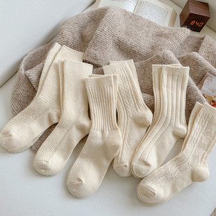 全店满15秋冬天袜子女中筒袜复古奶白色保暖羊毛袜外穿诸暨袜
