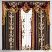 欧式窗帘客厅奢华大气高档别墅奢华绒布绣花客厅卧室割绒窗帘丝绒