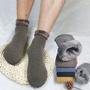 袜子男士冬季加绒加厚男袜雪地羊绒保暖纯棉袜子老人毛袜女中筒袜