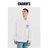charm's条纹拼接衬衣，男简约字母设计高级感长袖2024翻领衬衫男