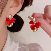 韩式精致时尚级感花瓣锆石金属球耳坠甜美秋冬款独特设计感级耳坠