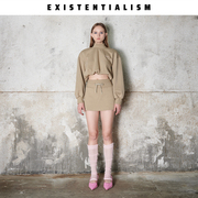 existentialism时髦运动女装高级短款休闲长袖卫衣短裙套装