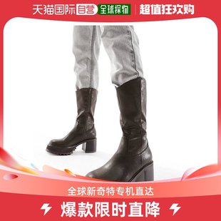 香港直邮潮奢asos男士，设计粗跟防水台高跟棕色仿皮靴子