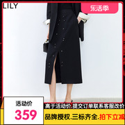 LILY2024夏女装商务通勤款洋气开叉显瘦高腰直筒铅笔裙半身裙