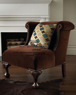 新古典比利时法式乡村风格铆钉布艺单人位沙发椅洽谈椅样板房家具