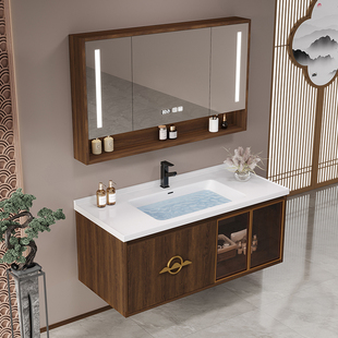 卫生间现代新中式陶瓷一体盆浴室柜，组合轻奢洗手池洗脸盆柜洗漱台