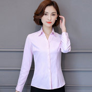 衬衫女职业工装兴业银行行服显瘦通勤薄款粉色V领餐饮工作服衬衣