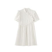 新中式国风白色连衣裙，女夏季小个子甜美宽松显瘦泡泡袖短裙子