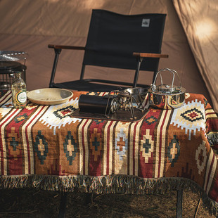 摩洛哥风格加厚棉麻桌布餐桌布，茶几台布异域风复古波西米亚露营毯