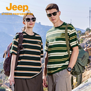 Jeep吉普纯棉情侣POLO衫夏季宽松休闲短袖男女透气条纹T恤