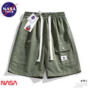 NASA联名美式工装军绿色短裤男夏季休闲沙滩中裤学生男款五分裤子