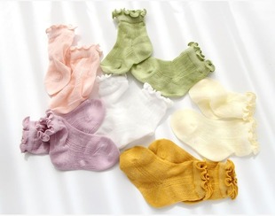 新生婴儿袜子夏季超薄款宝宝网眼男女童纯棉儿童不勒腿松口木耳边