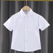 儿童衬衫翻领尖领中小学生校服夏英伦学院风中大童短袖纯色棉衬衣