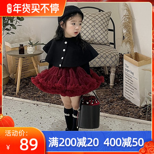小公主tutu裙女童半身裙秋冬年服红色蓬蓬裙，套装儿童礼服裙子