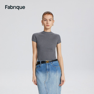 fabriquebasic紧身半高领薄款针织，上衣女2024春夏短袖打底衫