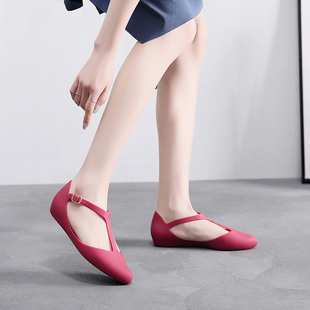 夏秋女新韩塑胶低跟平底尖头包头包跟时装浅口搭扣软凉鞋单鞋
