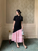 AIXILI2024夏新中式国风复古甜美显瘦拼接针织长裙连衣裙11029