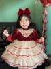 女童新年圣诞节红色蓬蓬裙中国风公主裙蛋糕裙连衣裙小女孩礼服裙