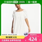 香港直邮潮奢 ASOS 女士curve 设计刺绣迷你缝线罩衫连衣裙(白色)