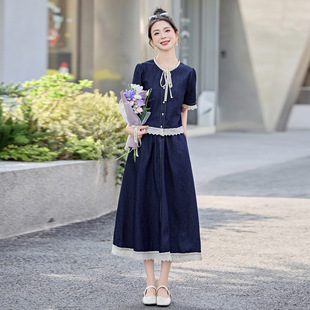 2025春秋新款女百搭潮蕾丝花边牛仔套装裙短袖外套小清新潮半身裙