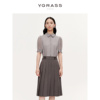 vgrass100桑蚕丝灰色，格纹短袖衬衫24年春季休闲设计感上衣女