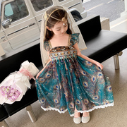 女童民族风连衣裙夏装，2024儿童女宝宝，中国古风汉服西域公主裙