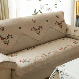 田园绣花组合布艺沙发垫，四季欧式防滑刺绣，绗缝现代简约客厅沙发套